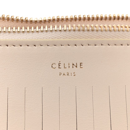 Celine Calfskin Laser Cut Fringe Foldover Clutch White Orange 6 of 15