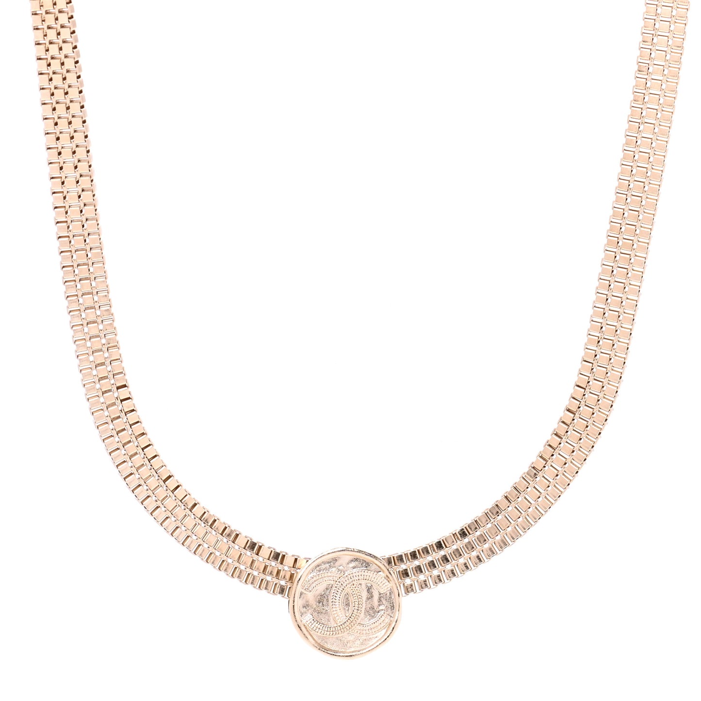 Metal Chain Link CC Medallion Choker Necklace Gold