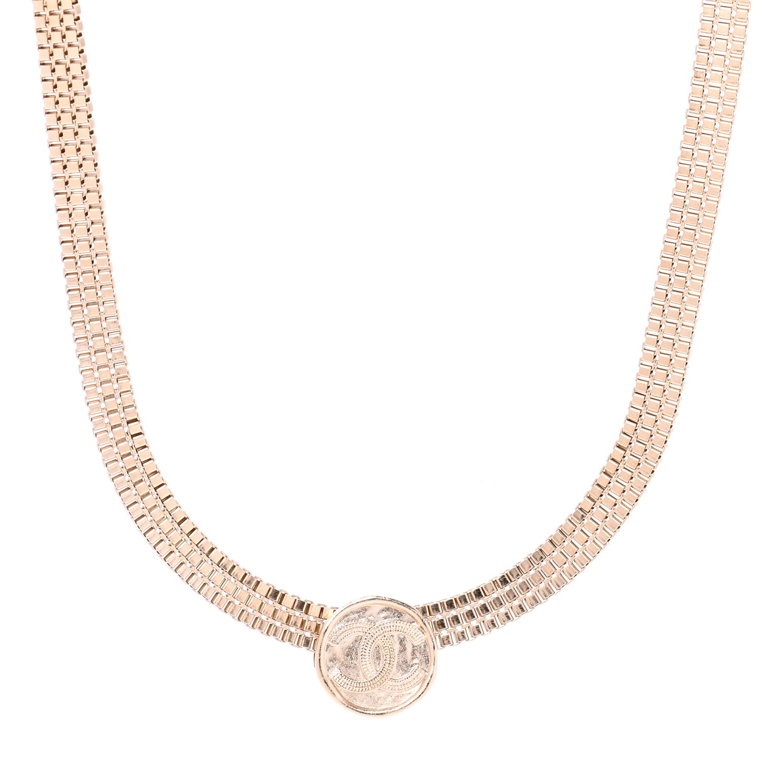 Chanel Metal Chain Link CC Medallion Choker Necklace Gold 1 of 6