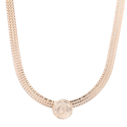 Chanel Metal Chain Link CC Medallion Choker Necklace Gold 1 of 6
