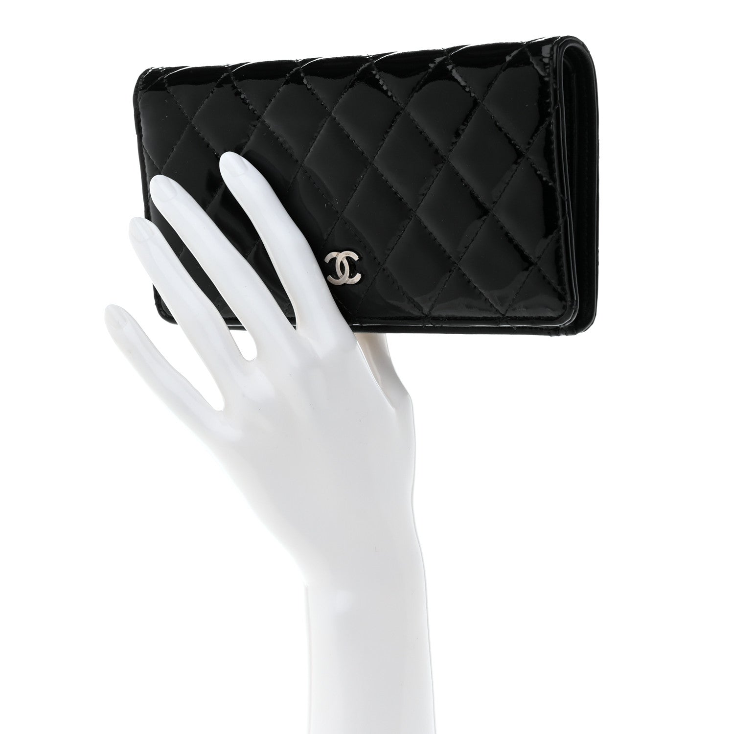 Chanel Patent Calfskin Quilted Yen Wallet Black 2 of 9