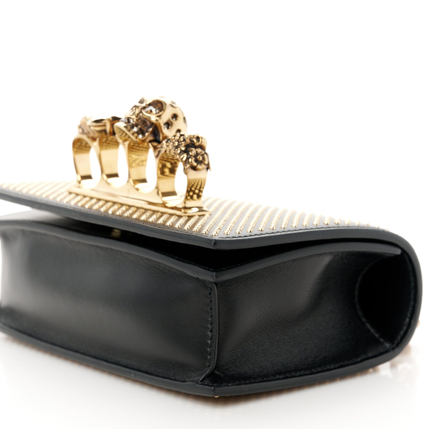 Calfskin Studded Mini Jeweled Knuckle Satchel Black