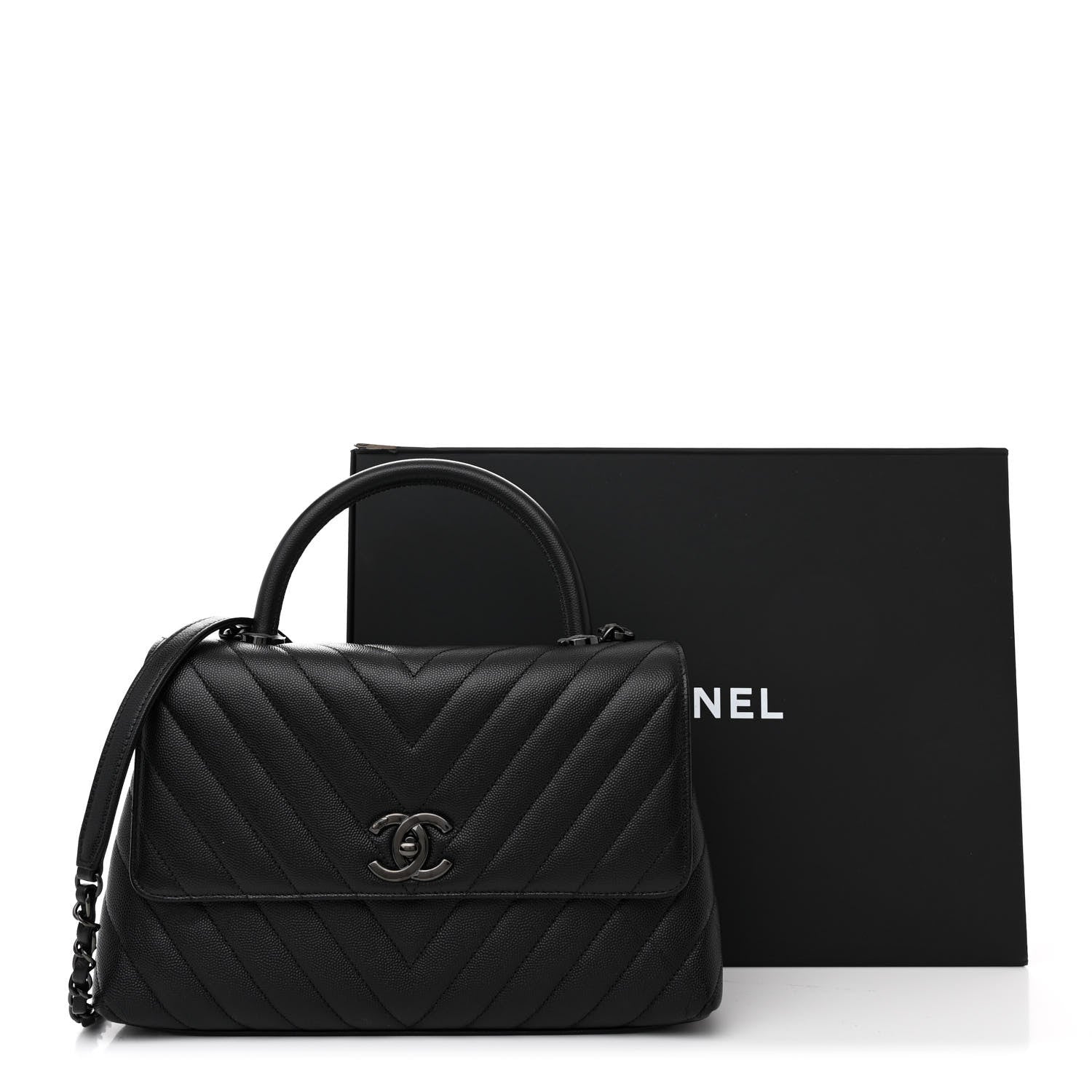 Chanel Caviar Chevron Quilted Small Coco Handle Flap So Black 12 of 12