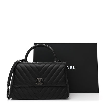 Chanel Caviar Chevron Quilted Small Coco Handle Flap So Black 12 of 12