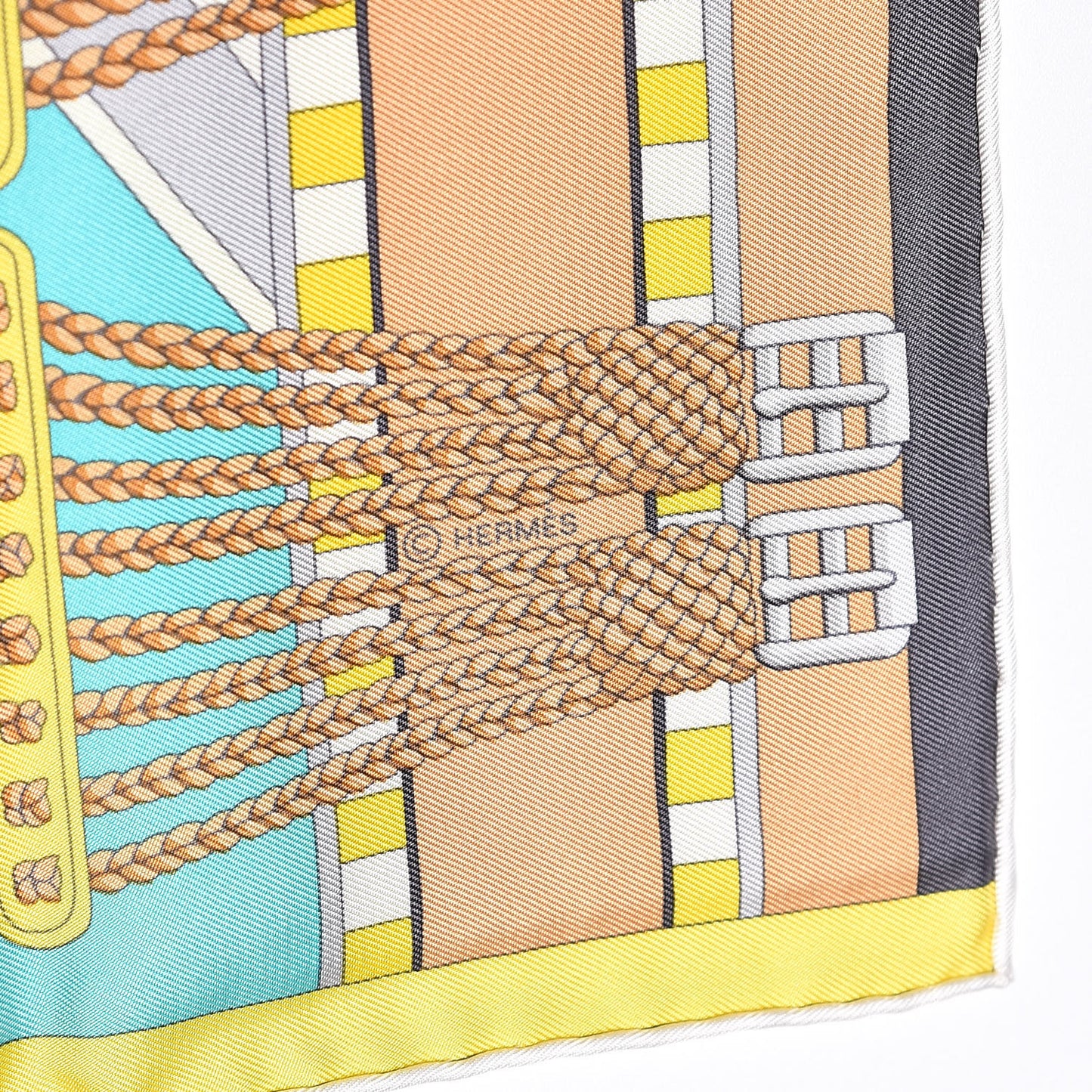 Silk Sangles En Zigzag Scarf 90 Turquoise Beige Gris