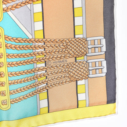 Hermes Silk Sangles En Zigzag Scarf 90 Turquoise Beige Gris 5 of 5
