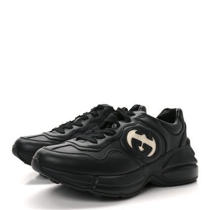 Gucci Dali Soft Calfskin Cut Out Interlocking G Womens Rhyton Sneakers 37.5 Black Ivoire 3 of 9