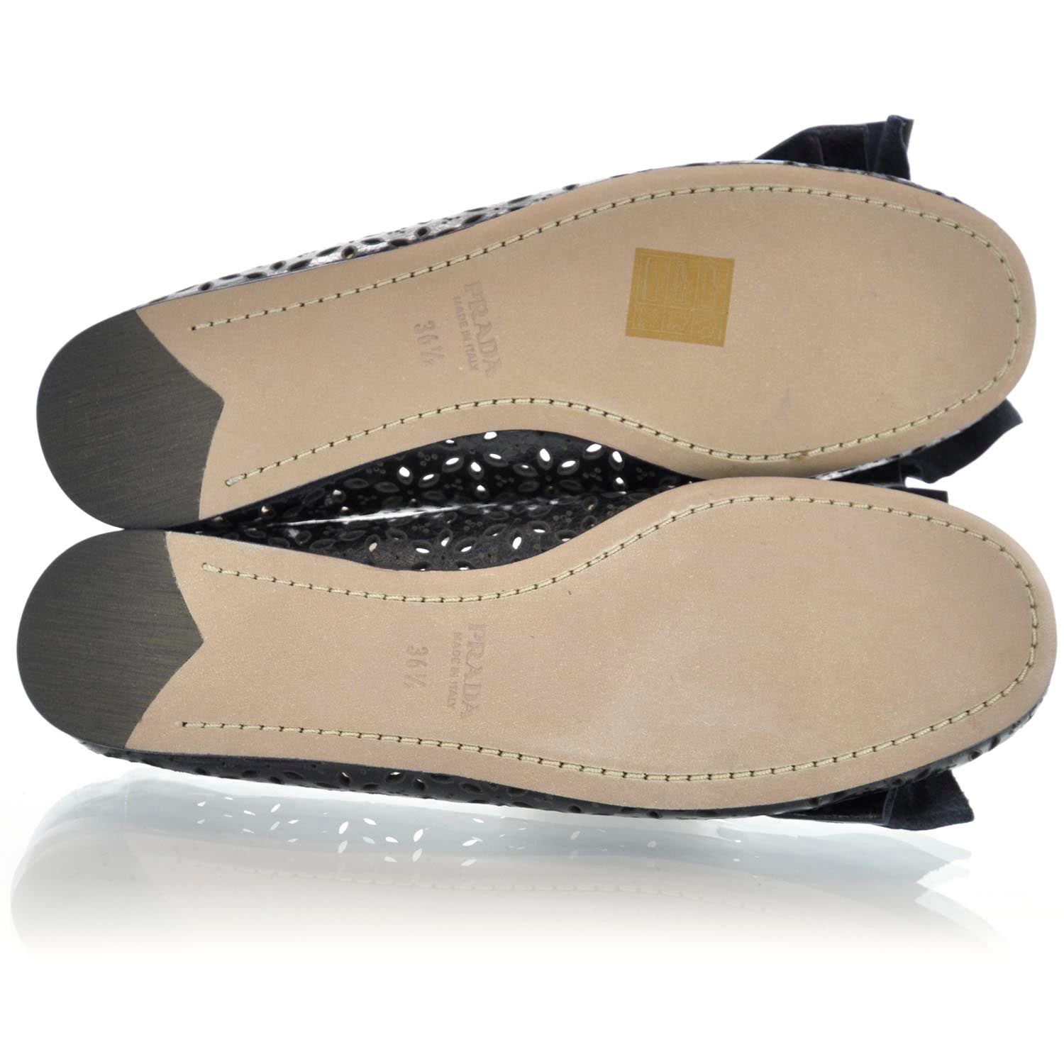 Prada Perforated Bow Flats 36.5 Black 6 of 7