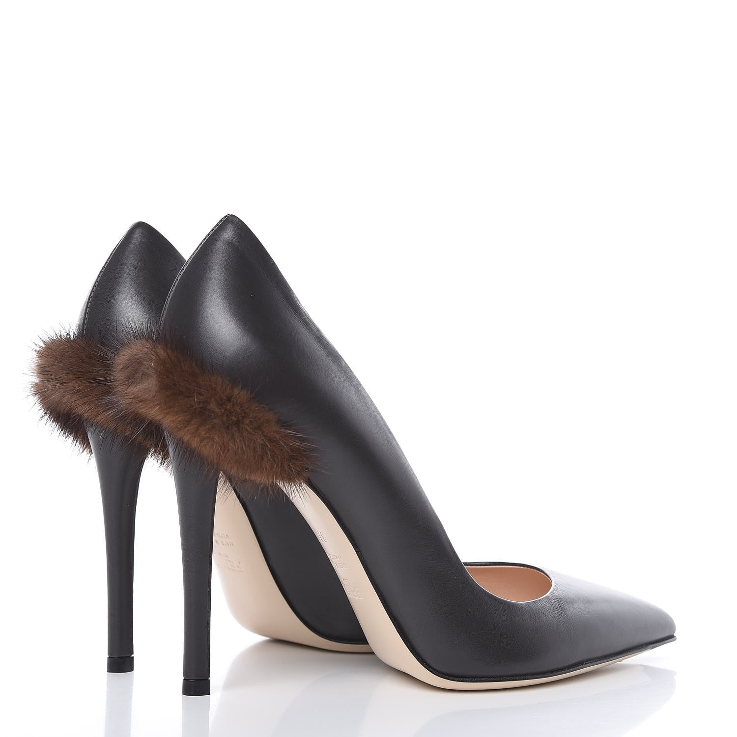 Fendi Calfskin Mink Fur Decollete Pumps 37 Ebano 4 of 11