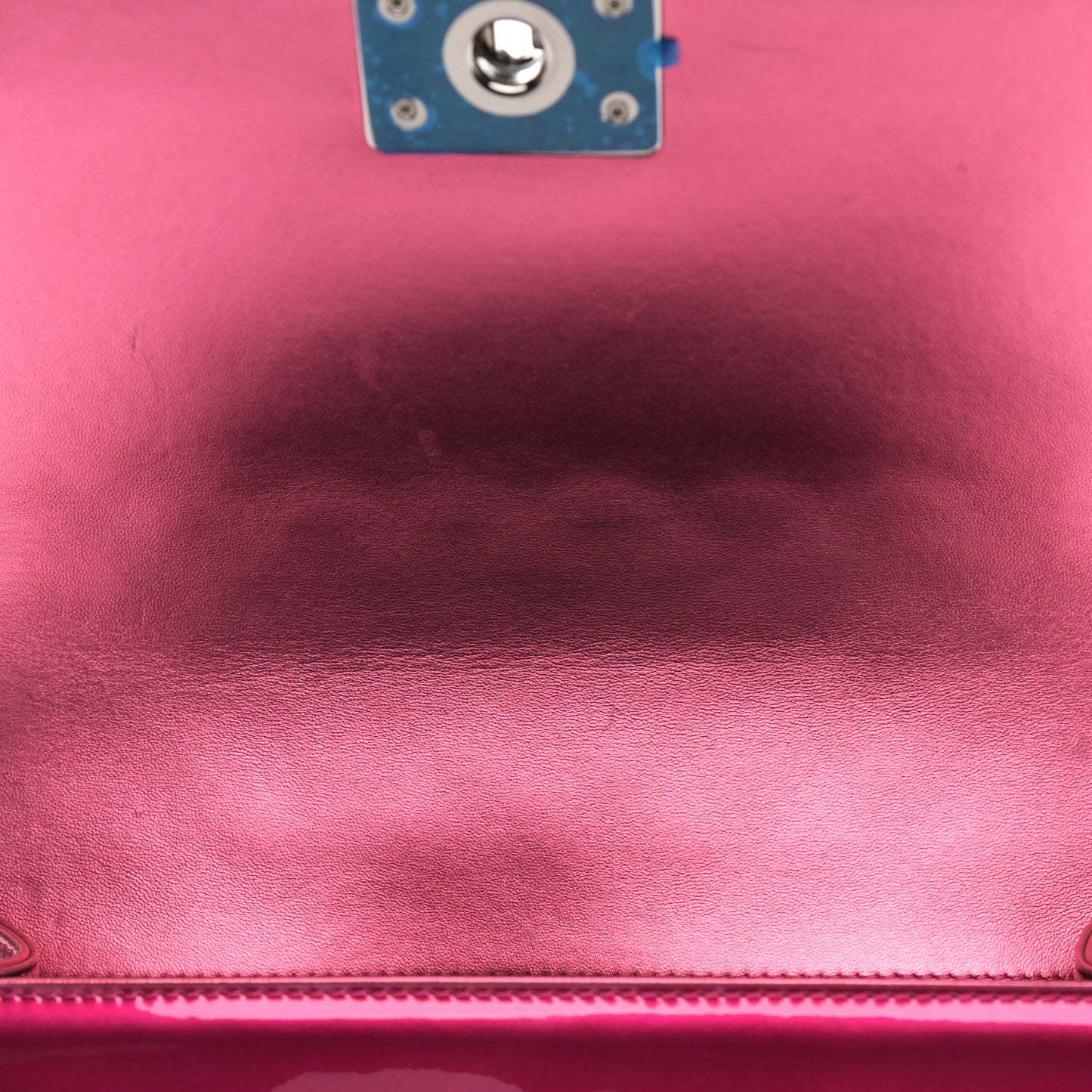 Metallic Patent Calfskin Quilted Medium Boy Flap Pink