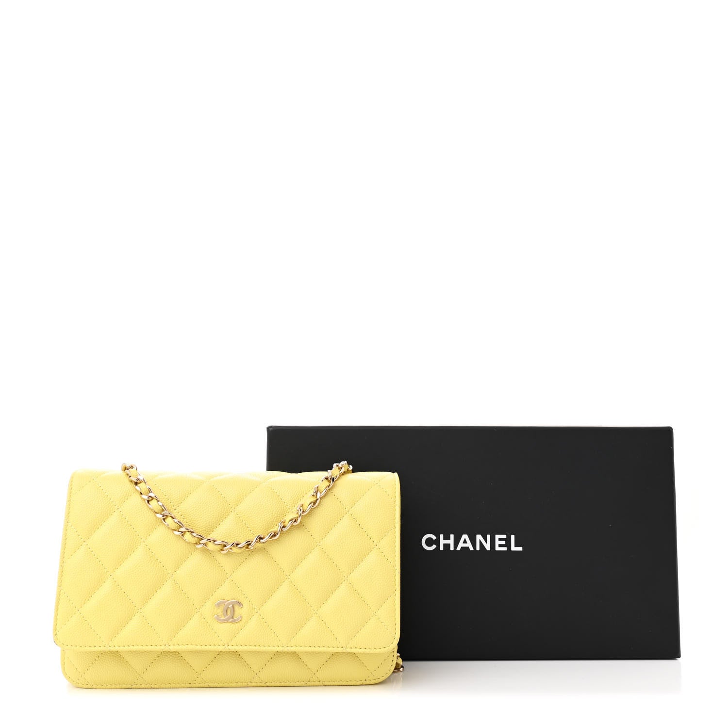 Chanel Caviar Quilted Wallet on Chain WOC Yellow 13 of 13