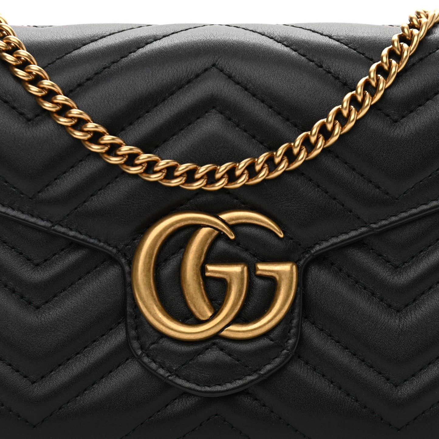 Calfskin Matelasse GG Marmont Chain Wallet Black