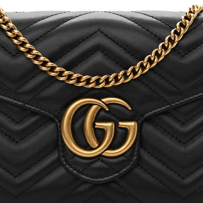 Gucci Calfskin Matelasse GG Marmont Chain Wallet Black 8 of 14
