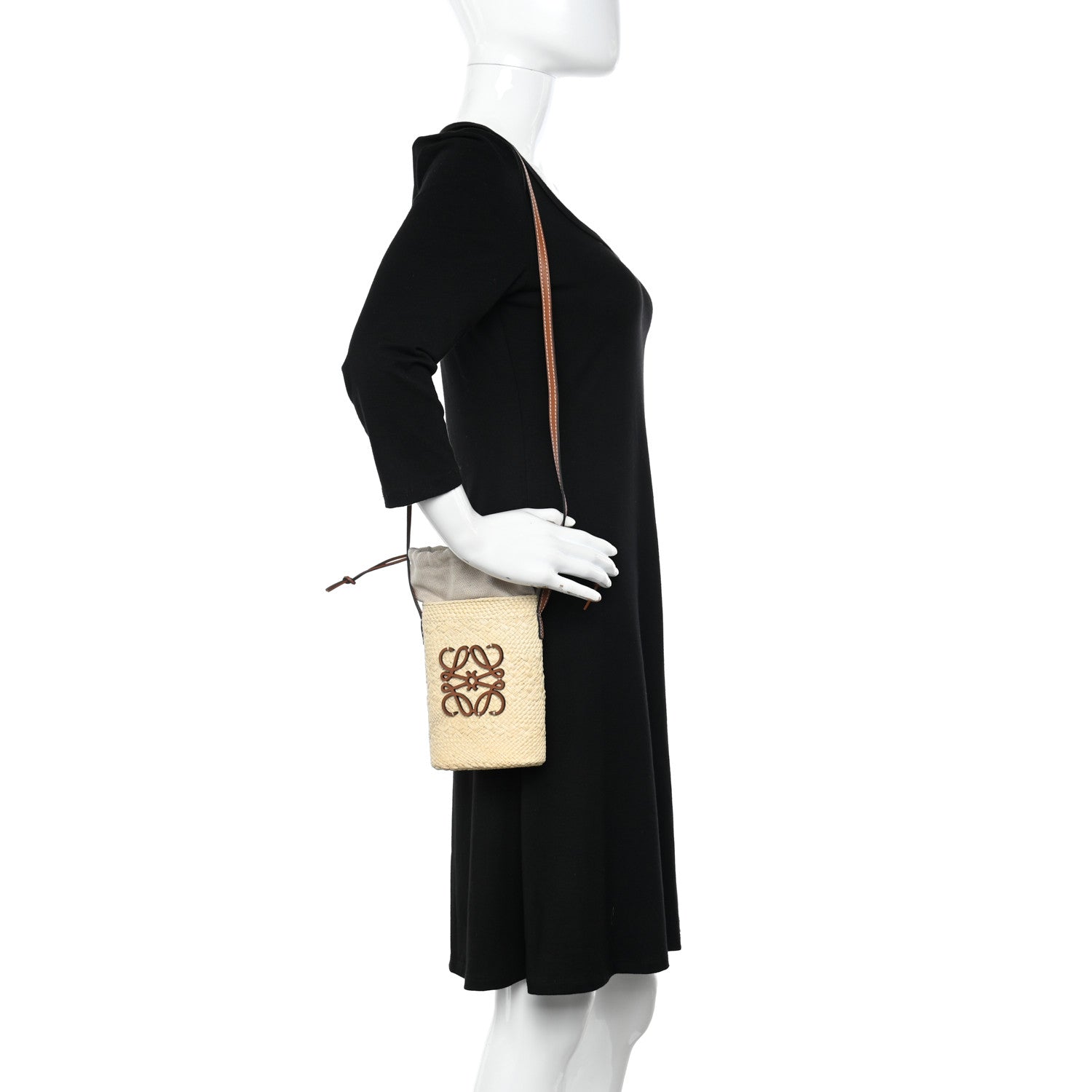 Loewe Calfskin Raffia Paulas Ibiza Square Bucket Bag Natural Tan 2 of 10