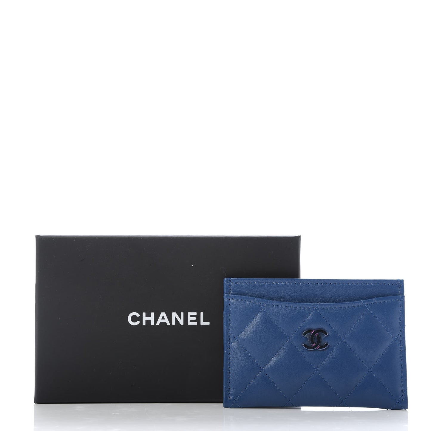 Lambskin Quilted Card Holder Blue Pink