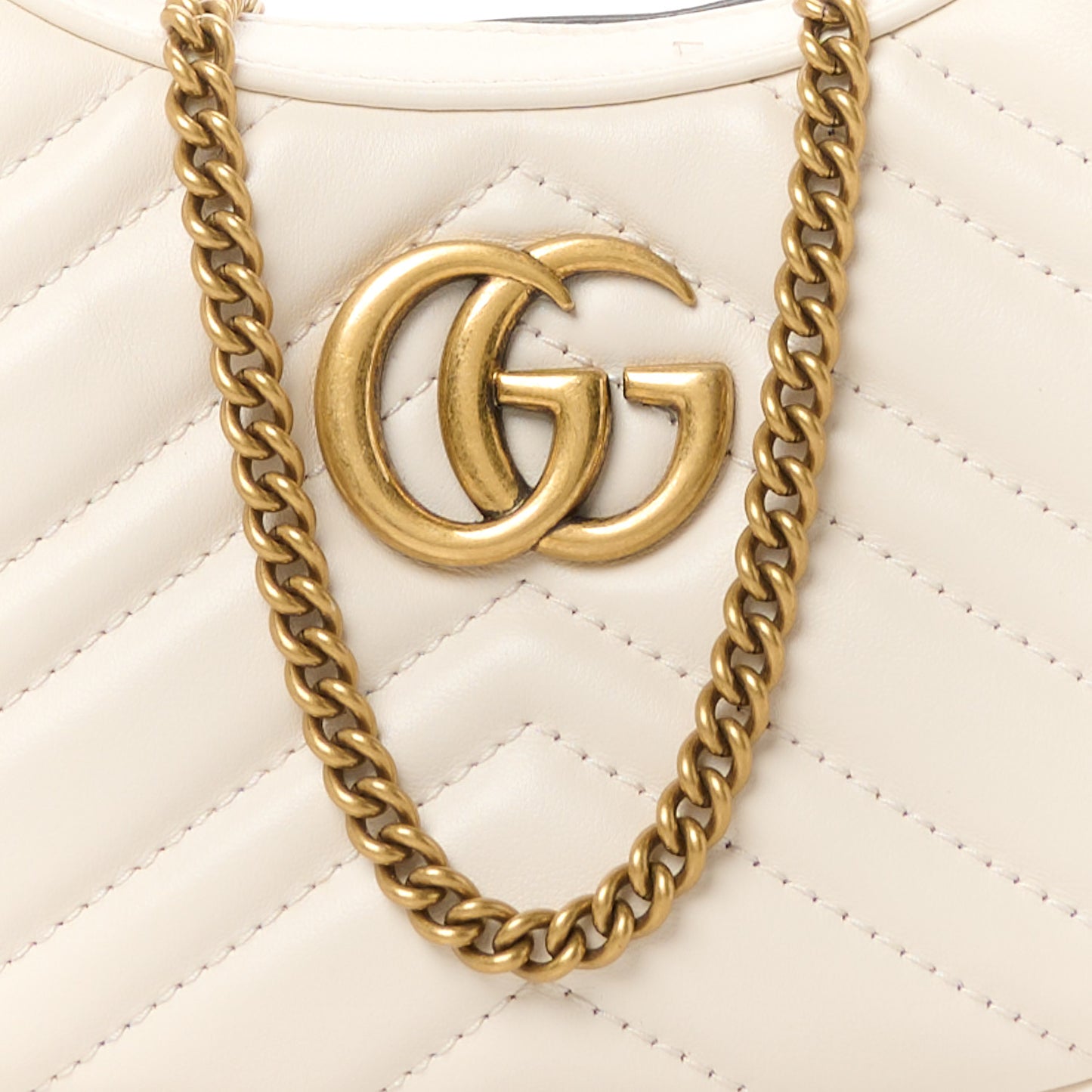 Calfskin Matelasse Chevron Mini GG Marmont Half Moon Hobo Mystic White