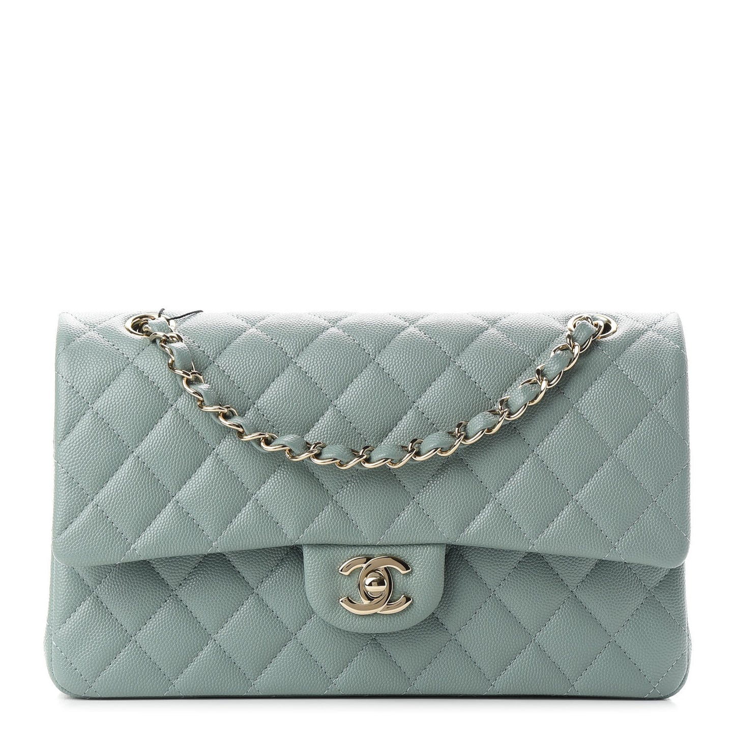 Caviar Quilted Medium Double Flap Green