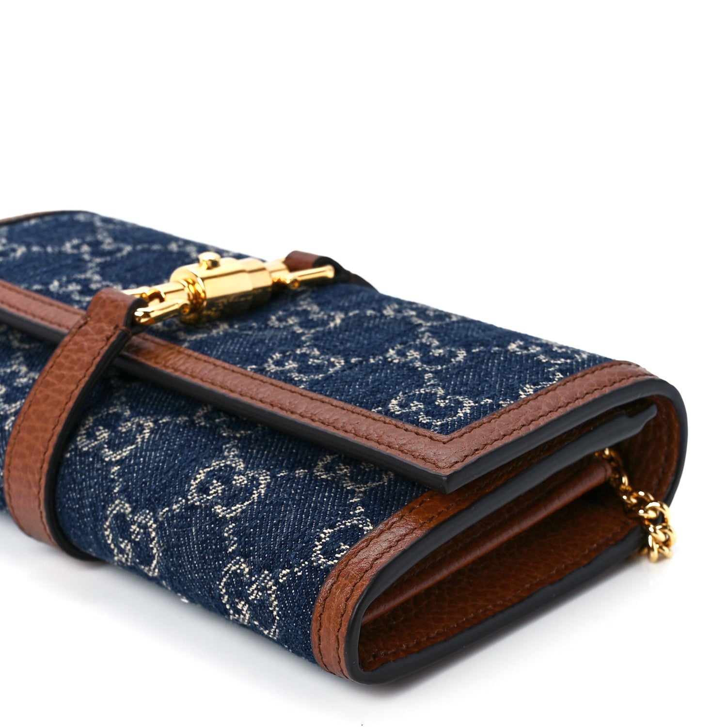 Gucci New Denim GG Monogram Jackie 1961 Chain Wallet Blue Tea Cuir 11 of 11
