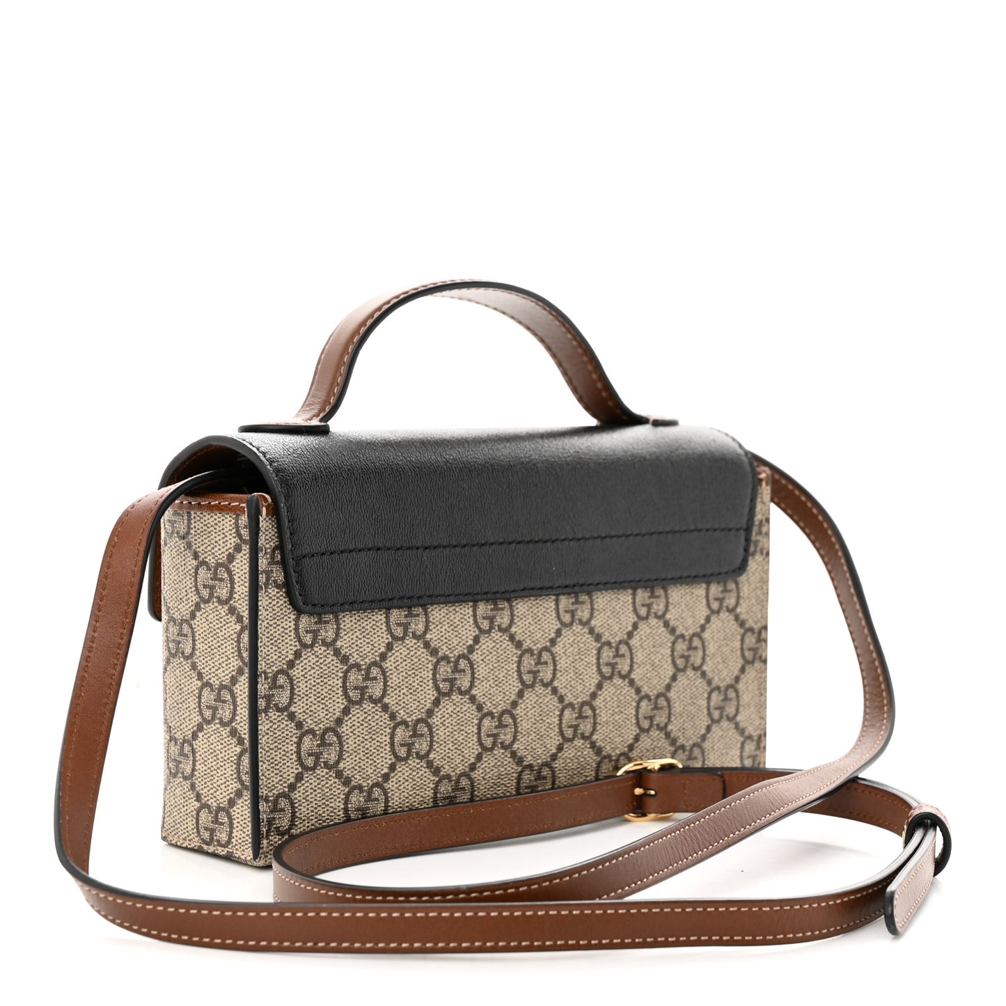 GG Supreme Monogram Calfskin Mini Padlock Top Handle Shoulder Bag Beige Black Cuir