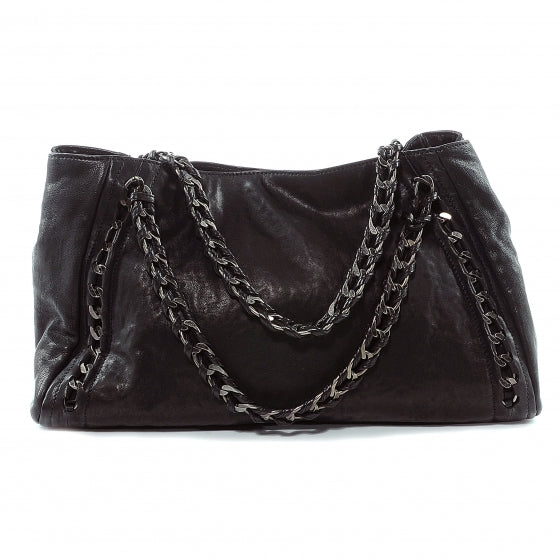 Leather Modern Chain Large Tote Black