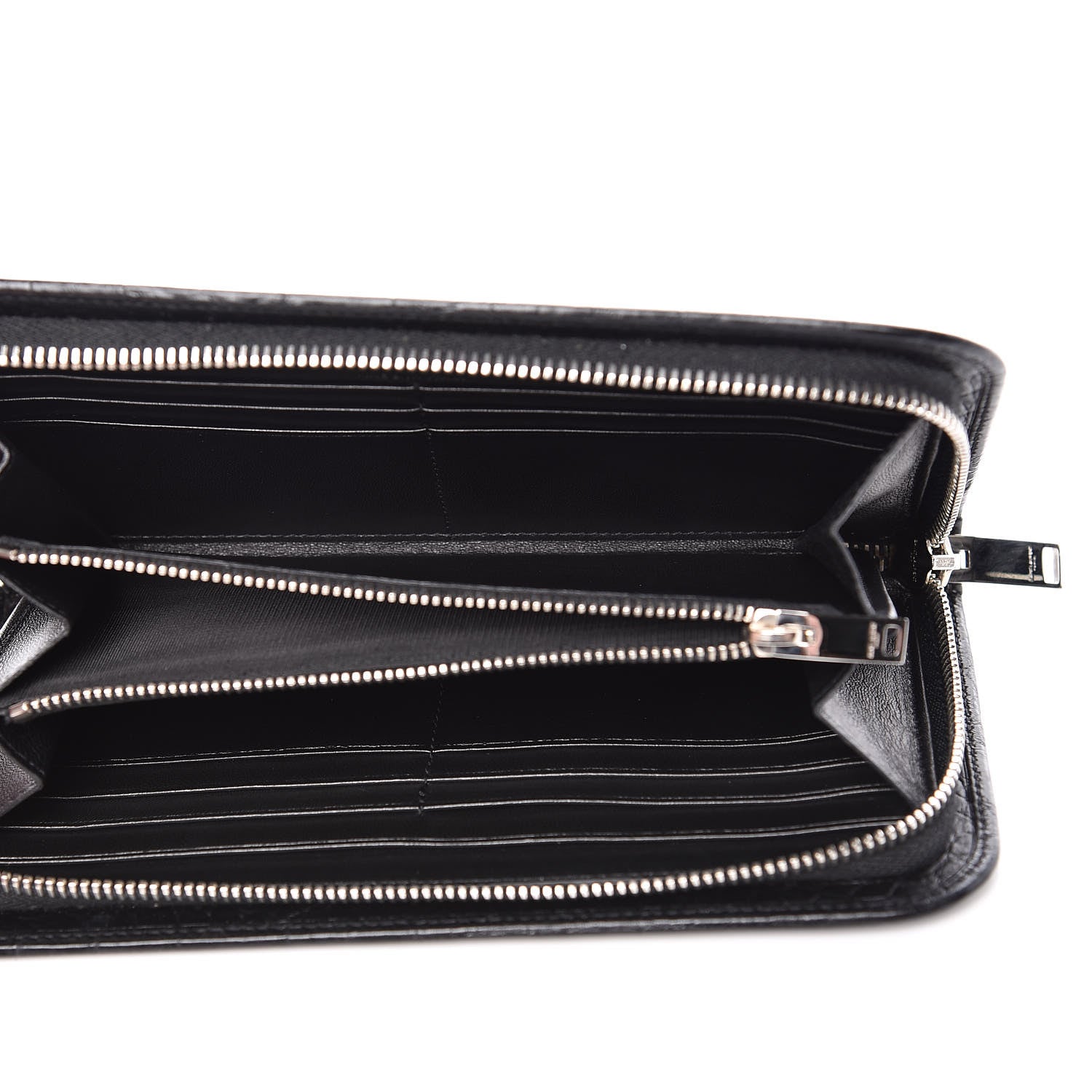 Saint Laurent Calfskin Crocodile Embossed Classic Zip Around Continental Wallet Black 5 of 8
