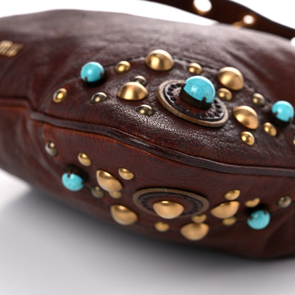 Miu Miu Buffalo Leather Studded Hobo Brown 5 of 15