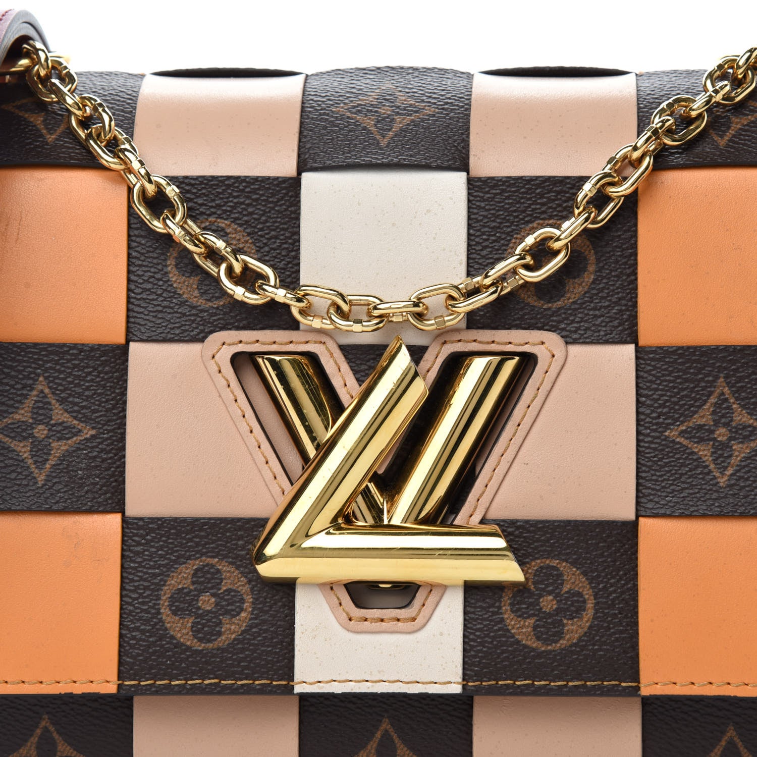 Louis Vuitton Calfskin Monogram Check Twist MM Beige White Orange 8 of 10