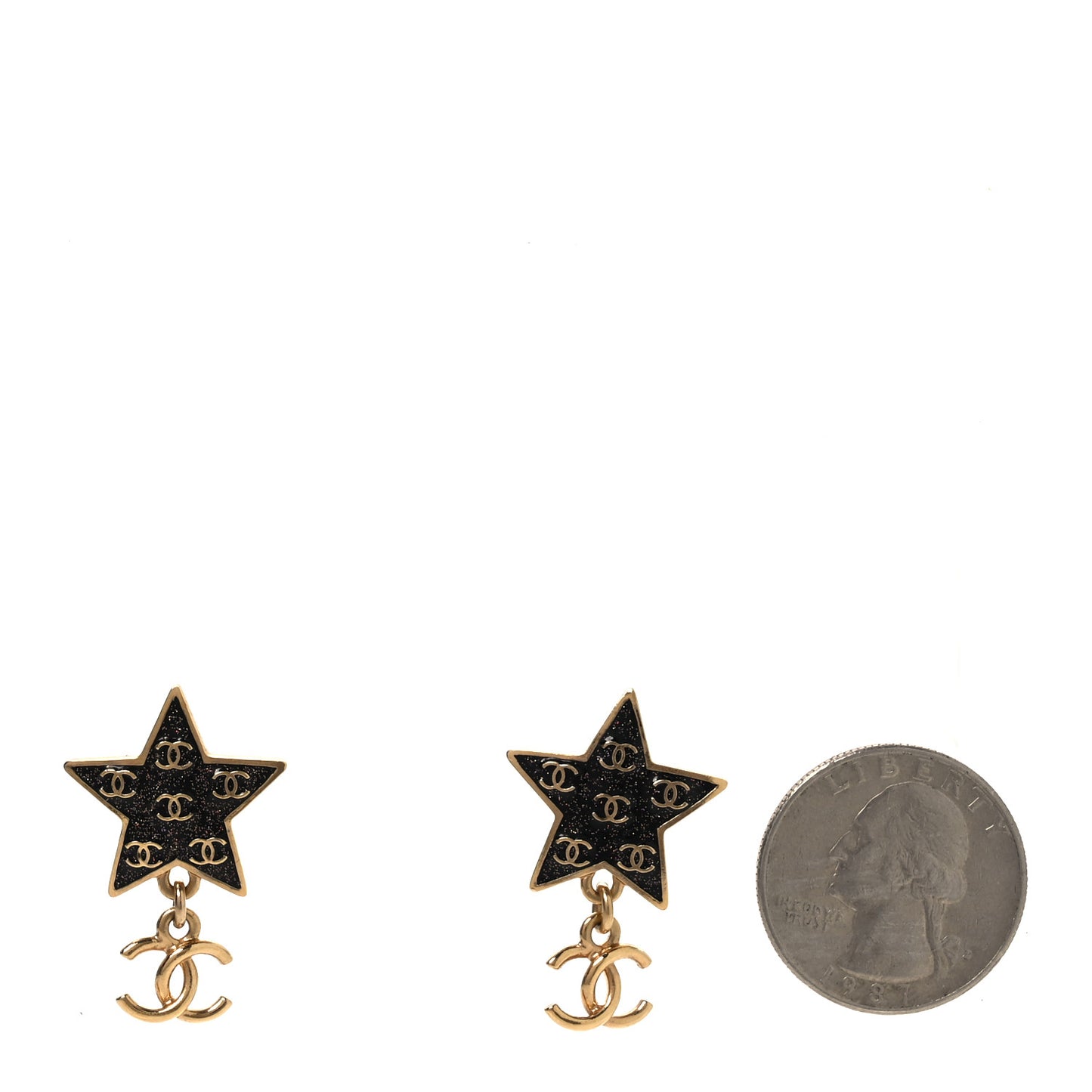 Metal Glitter Sparkle CC Star Drop Earrings Gold Navy Multicolor