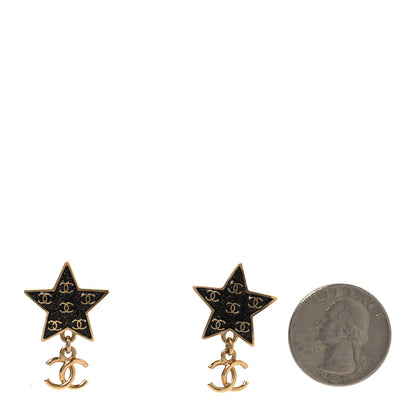 Chanel Metal Glitter Sparkle CC Star Drop Earrings Gold Navy Multicolor 2 of 4