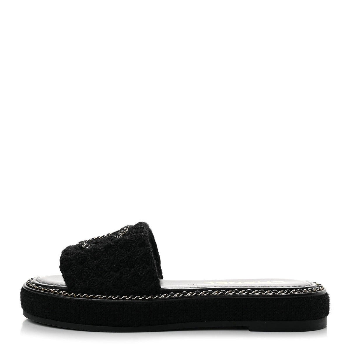 Chanel Wool Alpaca Chain CC Slide Sandals 36 Black 1 of 11