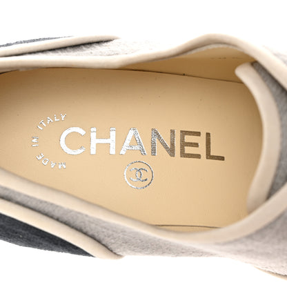 Chanel Cotton Lace Up Wedge Espadrilles 38.5 Grey Navy Blue 7 of 9