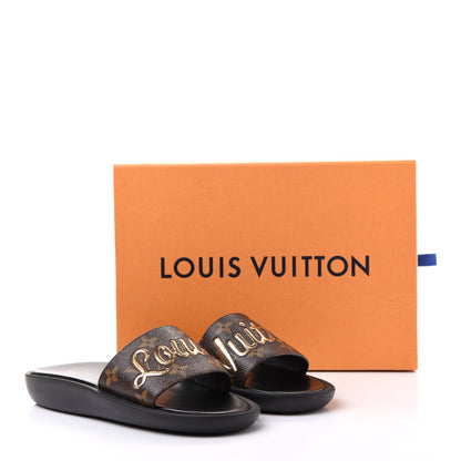 Louis Vuitton Metallic Calfskin Monogram Logo Sunbath Slide Sandals 36 9 of 9