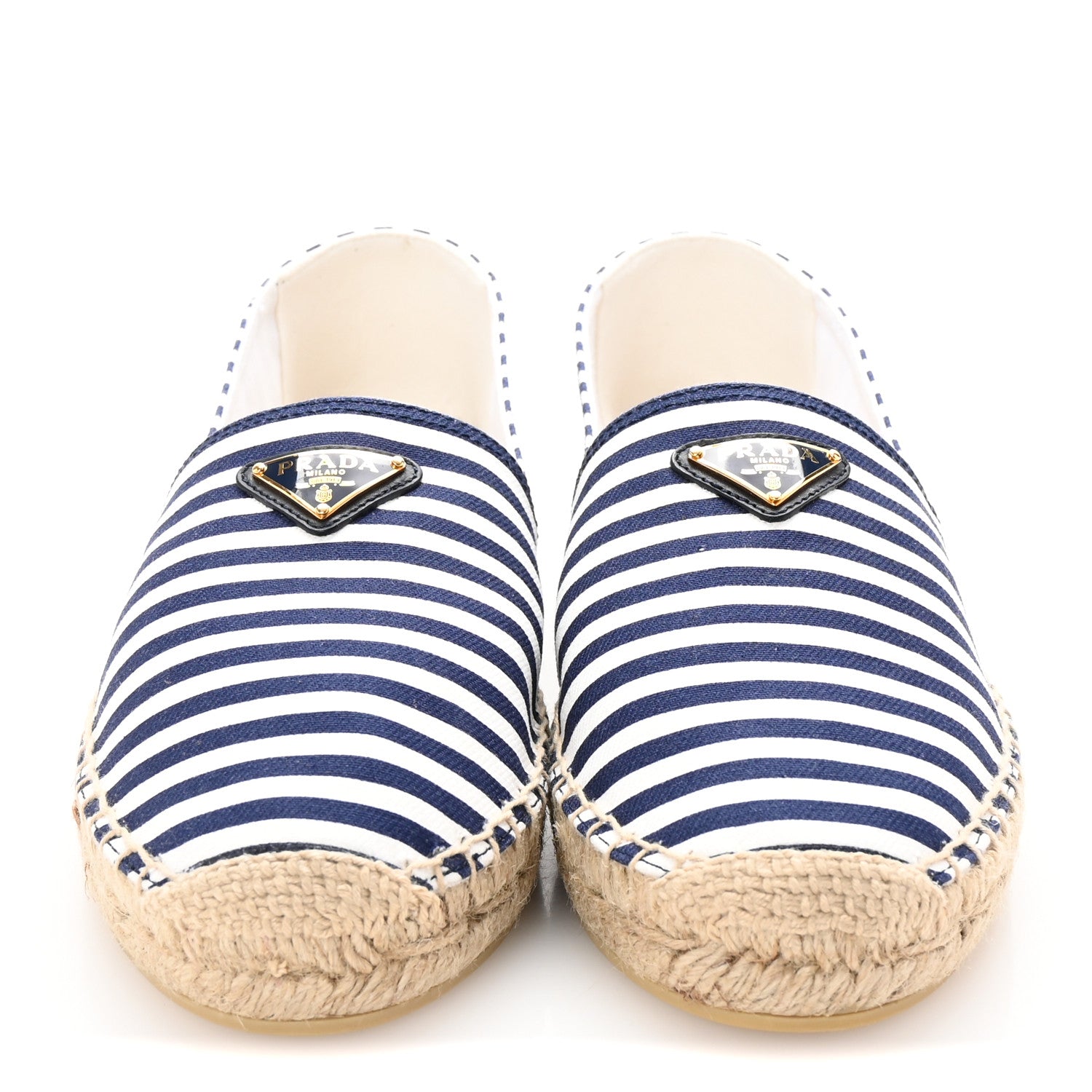 Prada Canvas Striped Triangle Logo Saint Tropez Espadrilles 39 White Blue 3 of 10