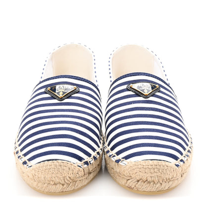 Prada Canvas Striped Triangle Logo Saint Tropez Espadrilles 39 White Blue 3 of 10