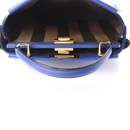 Fendi Vitello Morgan Fabric Jacquard Pequin Medium Peekaboo Iconic Satchel Blue Neon Tobacco 6 of 17
