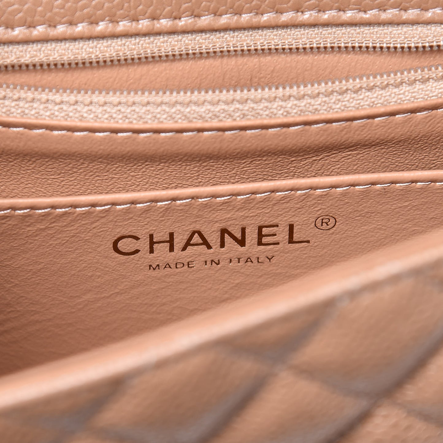 Caviar Quilted Mini Square Flap Beige