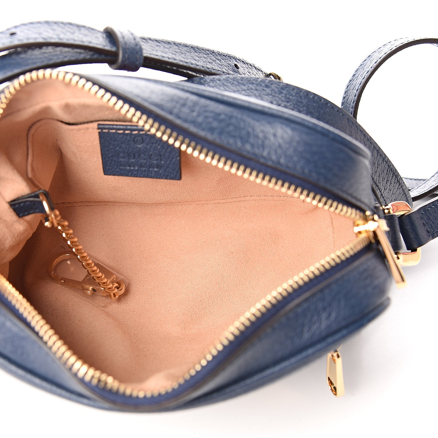 Textured Calfskin Web Mini Ophidia Shoulder Bag Blue Agata