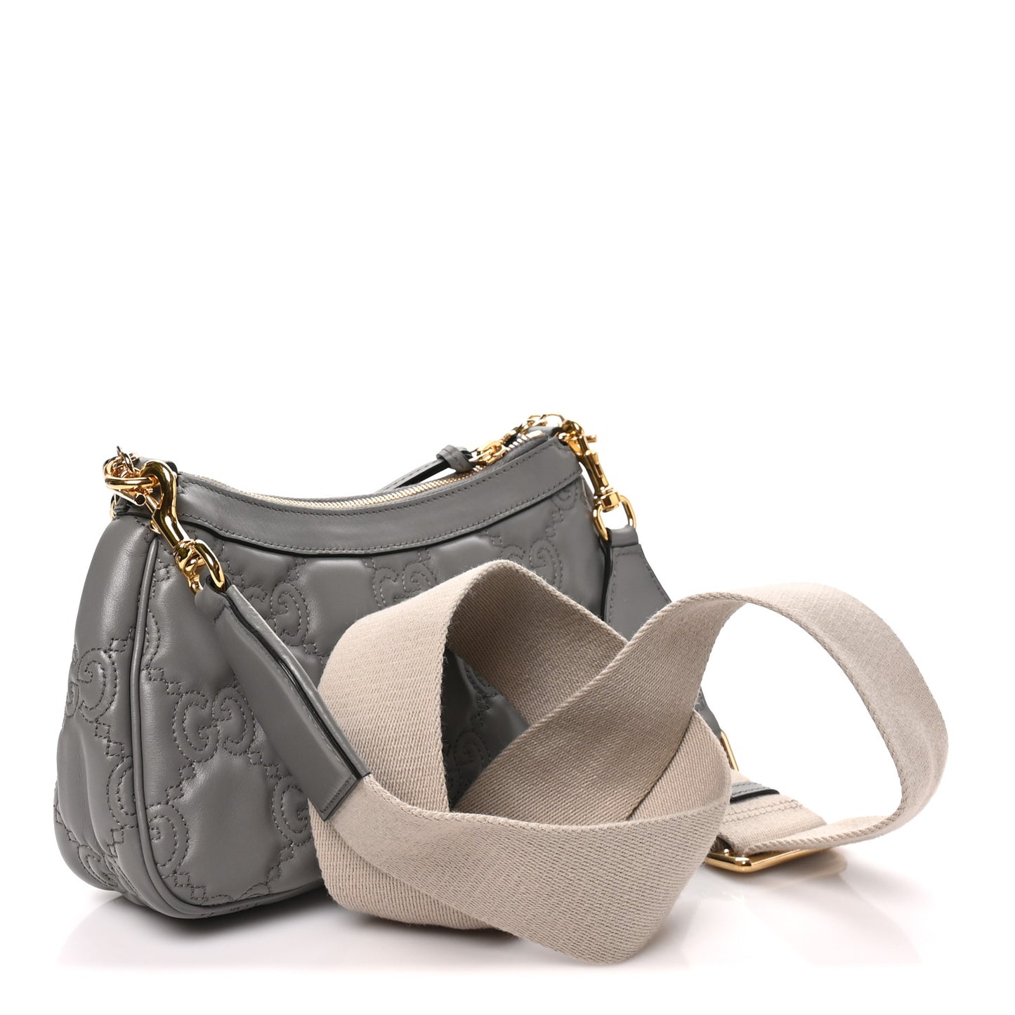 Calfskin GG Matelasse Chain Handbag Dusty Grey Natural