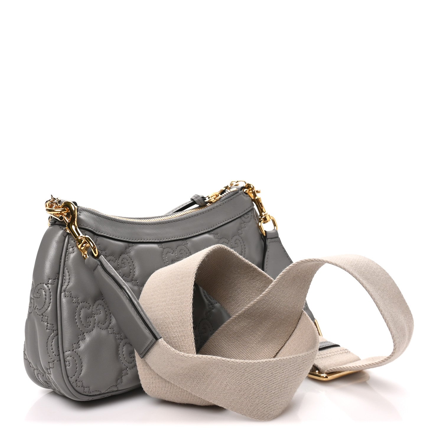 Gucci Calfskin GG Matelasse Chain Handbag Dusty Grey Natural 2 of 9