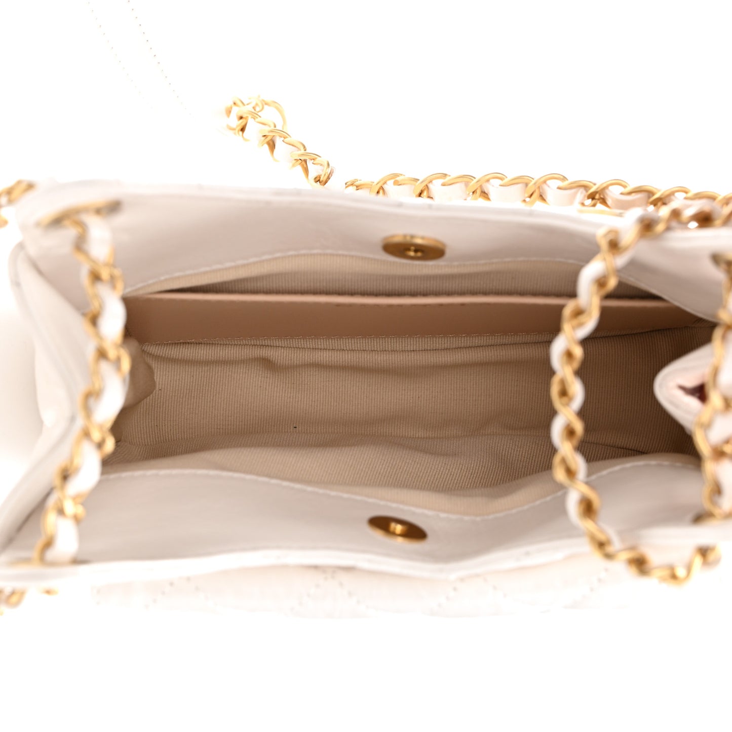 Shiny Crumpled Calfskin Quilted Small Wavy CC Hobo White