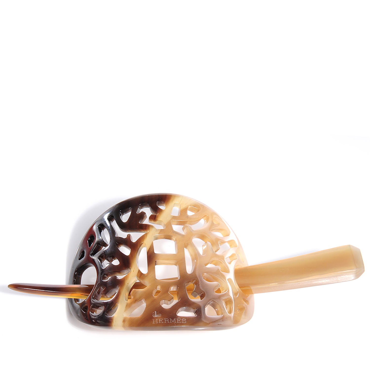 Hermes Buffalo Horn Curved Rocaille Hair Barette Natural 1 of 5