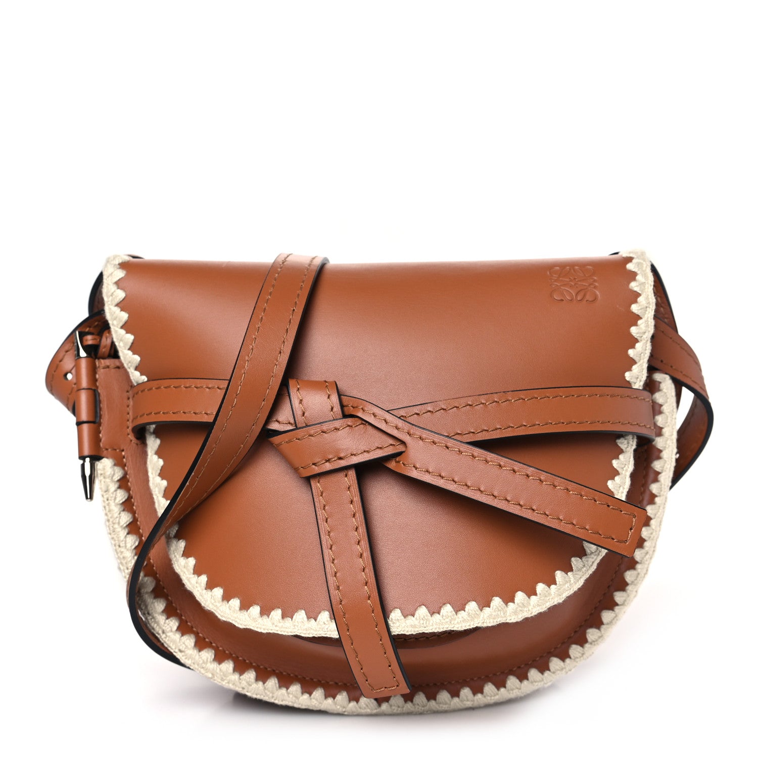 Loewe Calfskin Crochet Trim Small Gate Crossbody Bag Tan 1 of 8