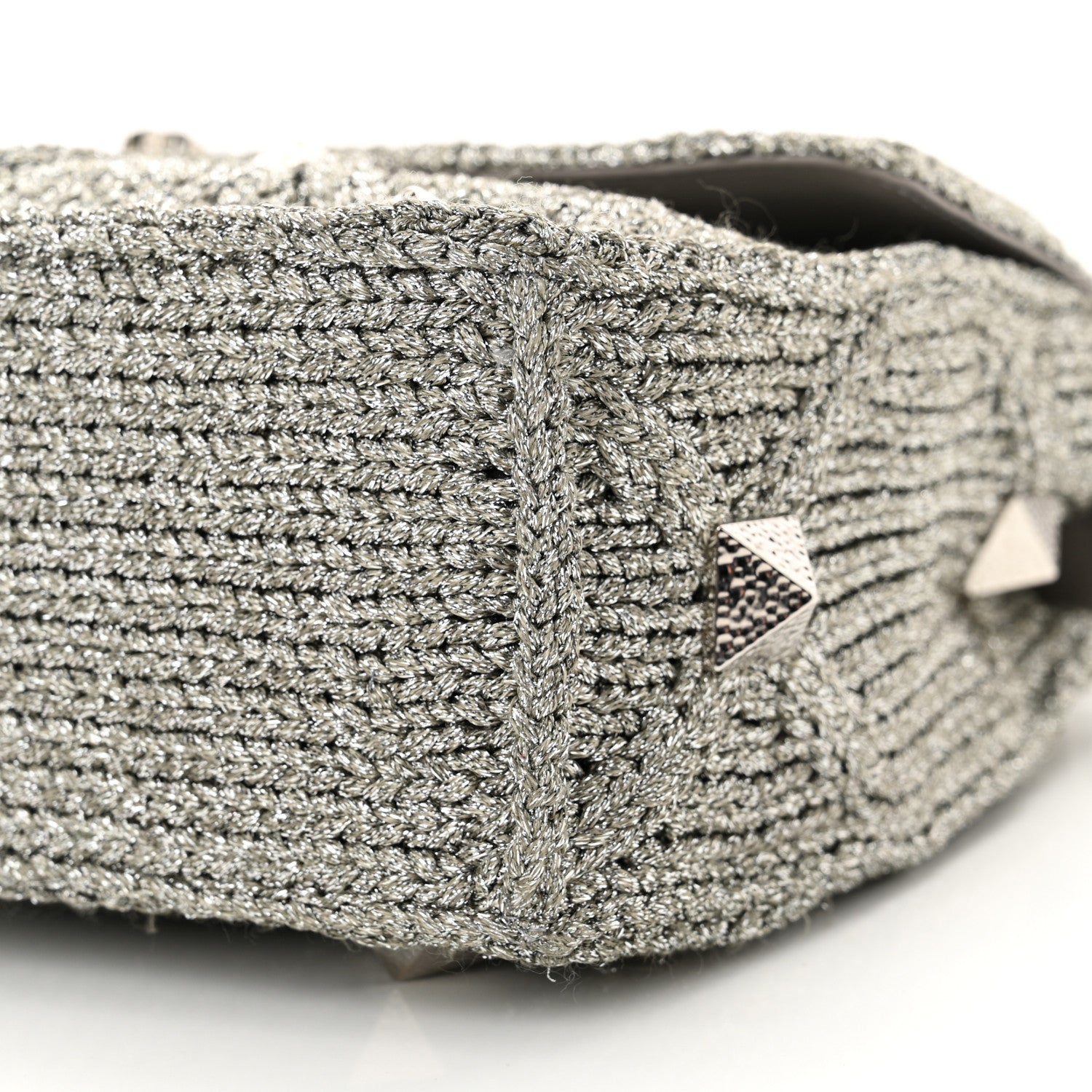Valentino Garavani Metallic Lurex Knit Large Roman Stud Shoulder Bag Silver 9 of 11