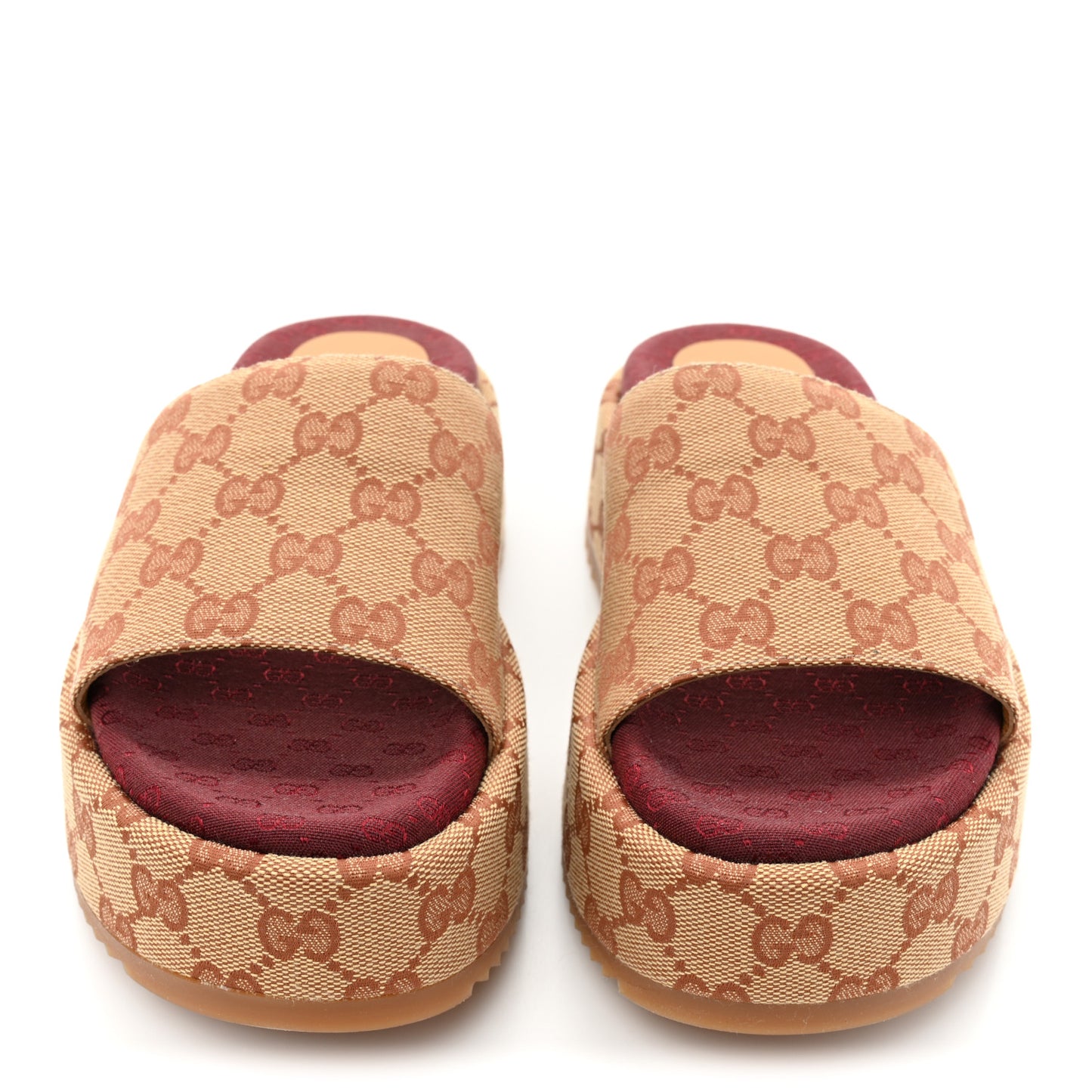 Canvas GG Monogram Angelina Platform Slide Sandals 36 Beige Ruggine
