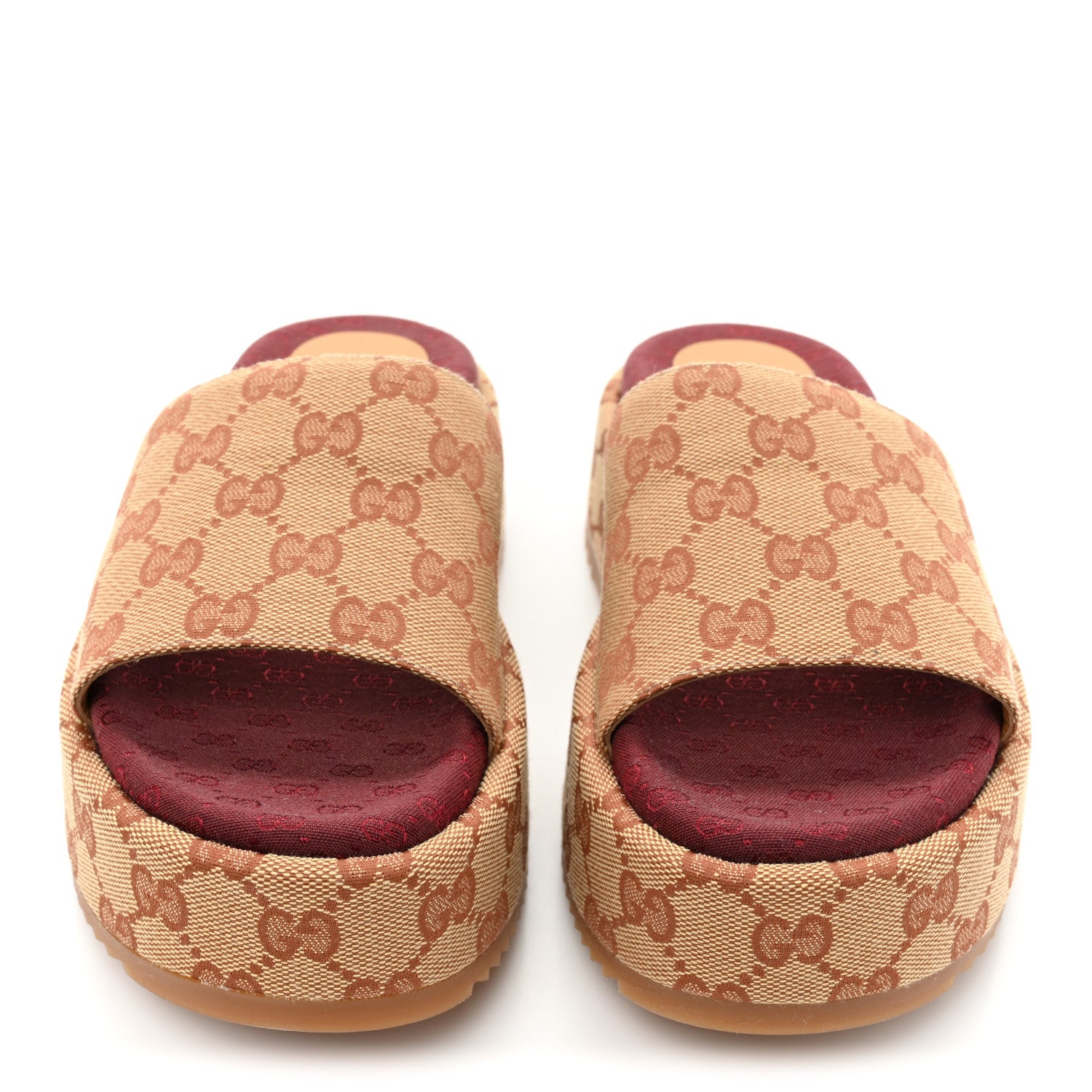 Gucci Canvas GG Monogram Angelina Platform Slide Sandals 36 Beige Ruggine 2 of 9