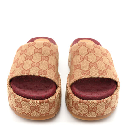 Gucci Canvas GG Monogram Angelina Platform Slide Sandals 36 Beige Ruggine 2 of 9