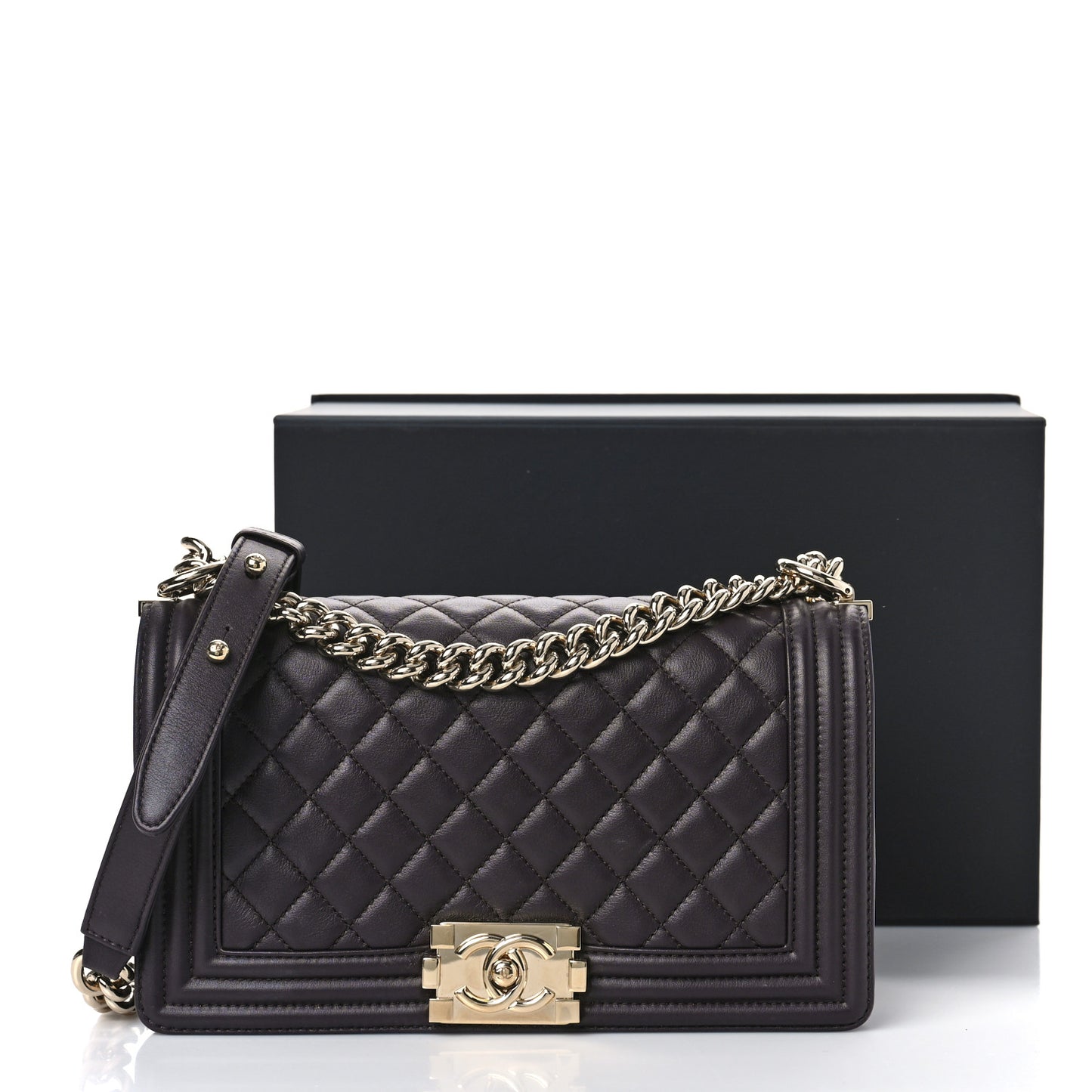 Calfskin Quilted Medium Boy Flap Dark Brown