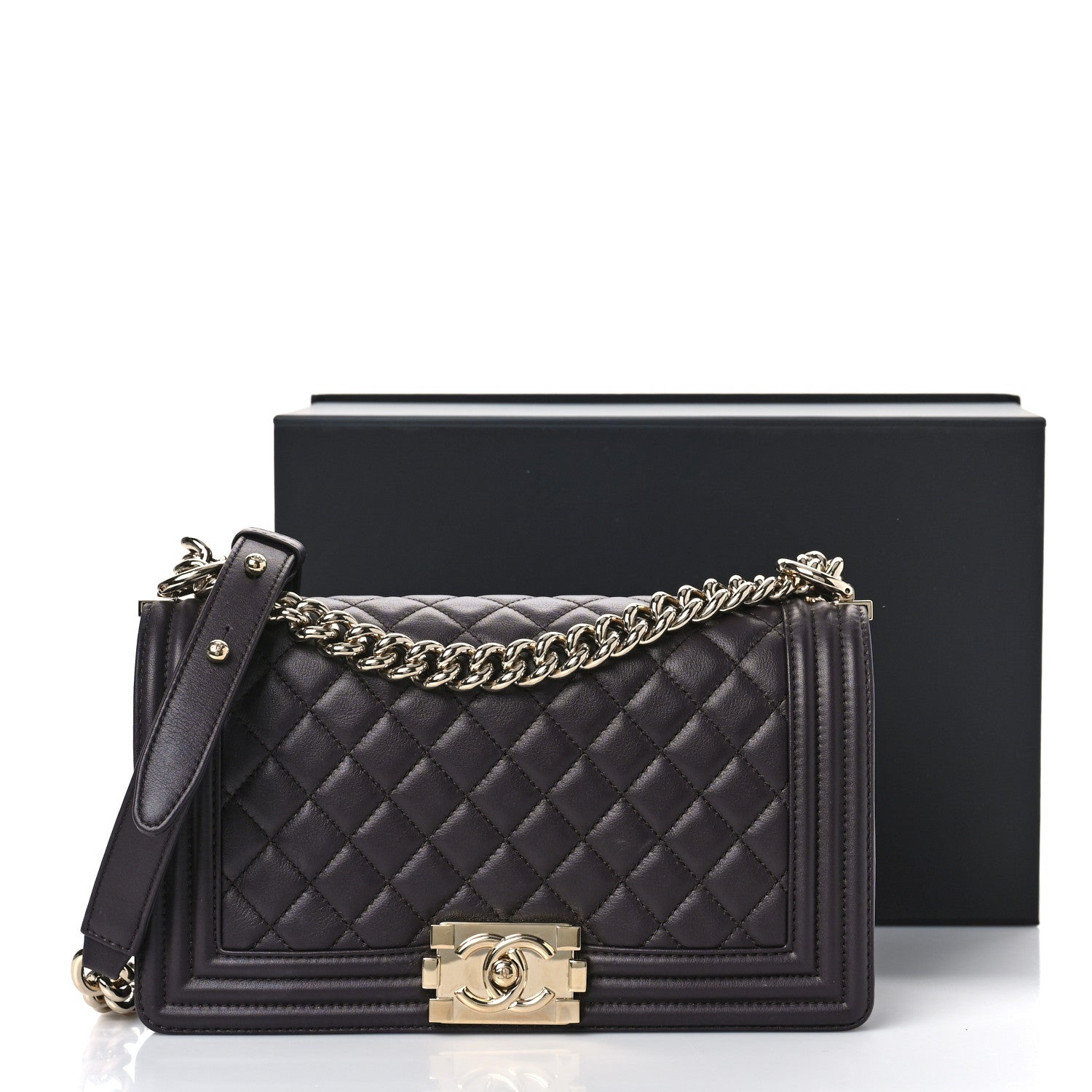 Chanel Calfskin Quilted Medium Boy Flap Dark Brown 10 of 10