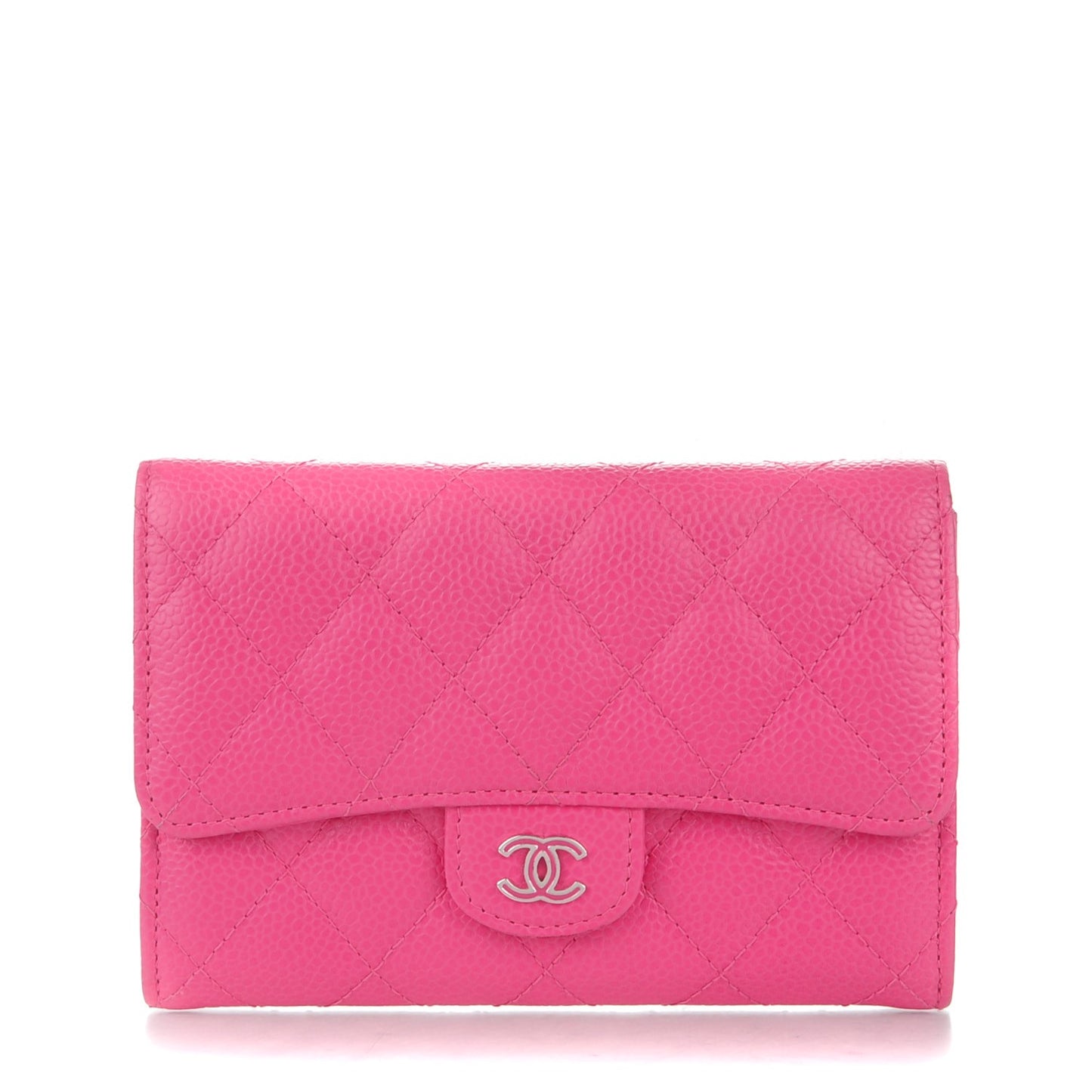 Caviar Quilted Small Flap Wallet Dark Pink
