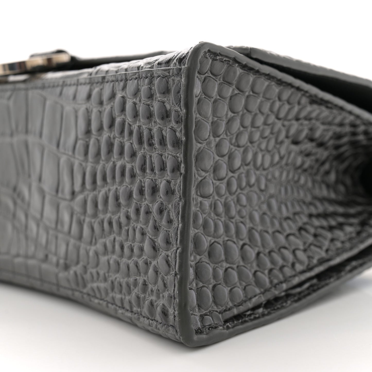 Shiny Calfskin Crocodile Embossed Medium Hourglass Top Handle Bag Dark Grey